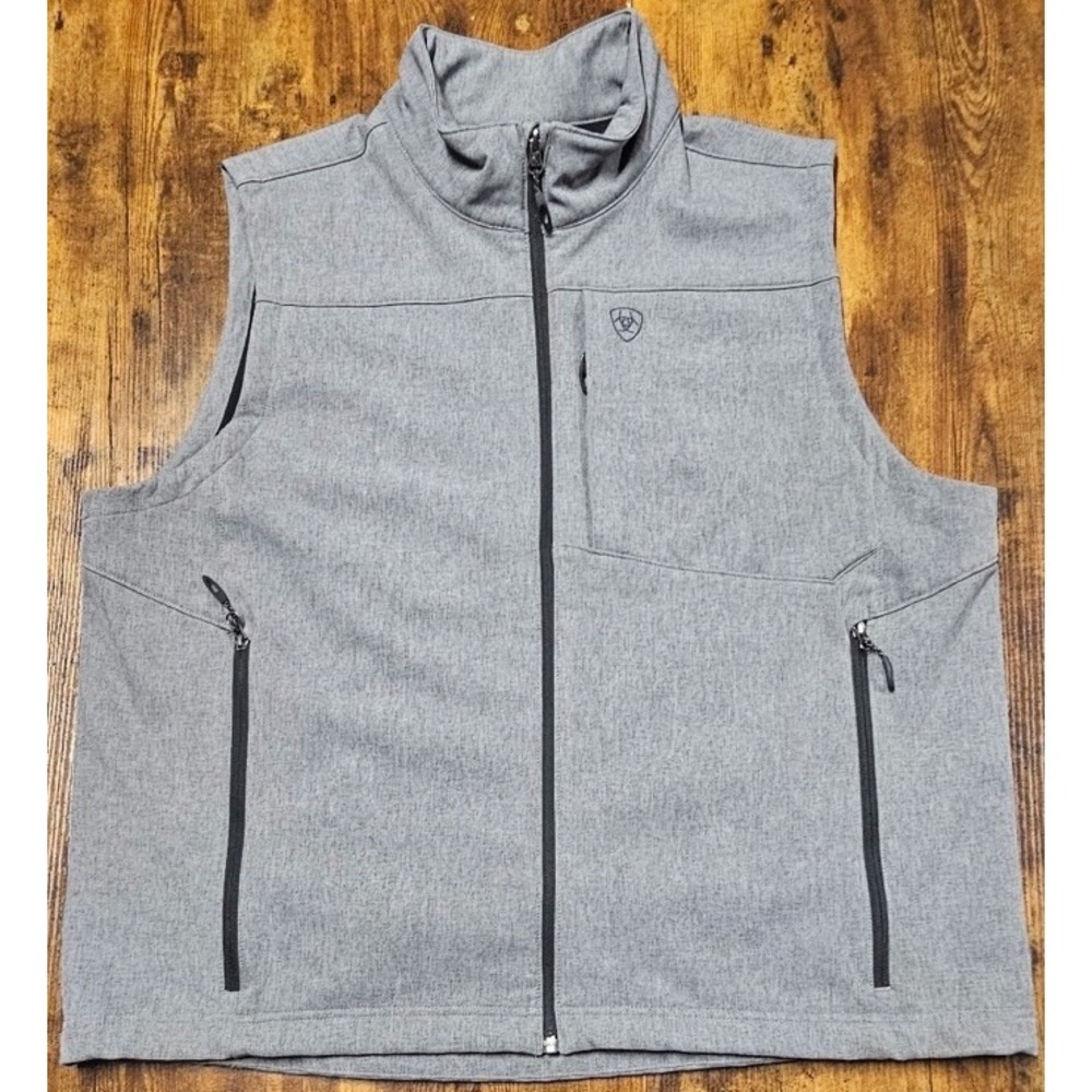 Ariat New Team Softshell Vest Gray Full Zip Wind Water Resistant Men's Sz 2XL